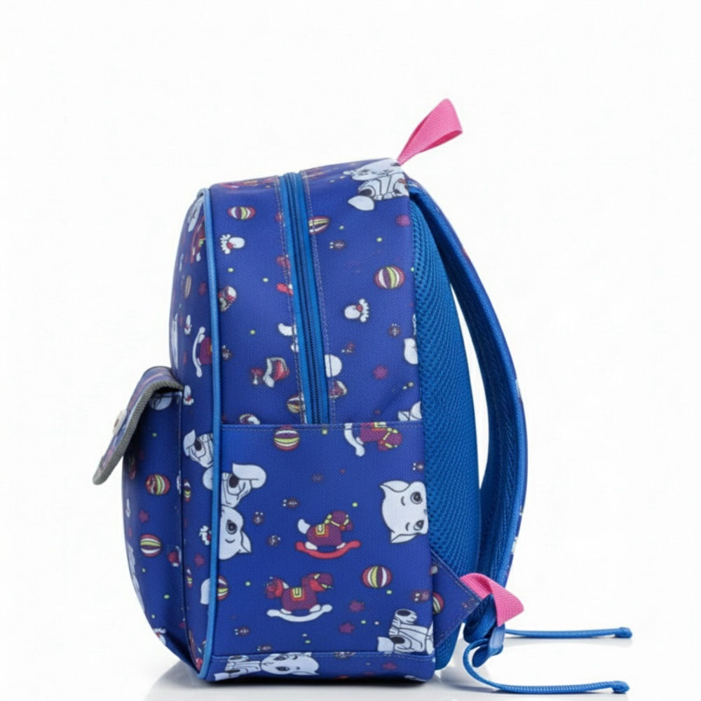 Childrens Vibrant Blue Backpack with Cartoon Kitten Design